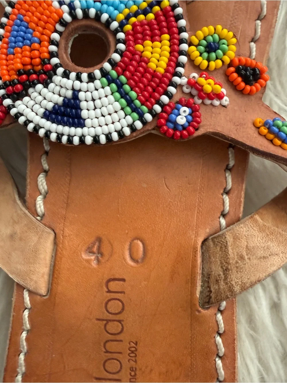 Handmade Tan Leather Clutch with Colorful Beaded Accent